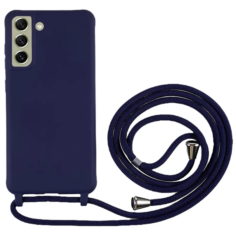 Voor Samsung Galaxy S21 FE 5G Schokbestendige Achterkant Flexibele TPU Telefoonhoes met Lanyard - Donkerblauw