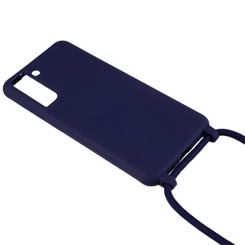 Voor Samsung Galaxy S21 FE 5G Schokbestendige Achterkant Flexibele TPU Telefoonhoes met Lanyard - Donkerblauw