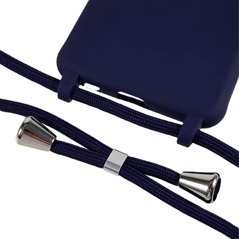 Voor Samsung Galaxy S21 FE 5G Schokbestendige Achterkant Flexibele TPU Telefoonhoes met Lanyard - Donkerblauw