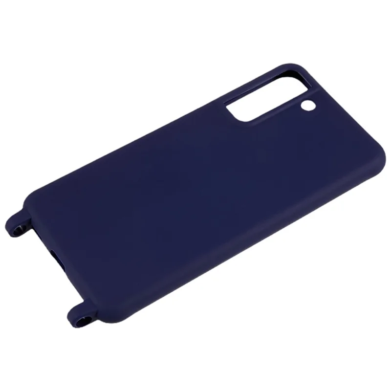 Voor Samsung Galaxy S21 FE 5G Schokbestendige Achterkant Flexibele TPU Telefoonhoes met Lanyard - Donkerblauw