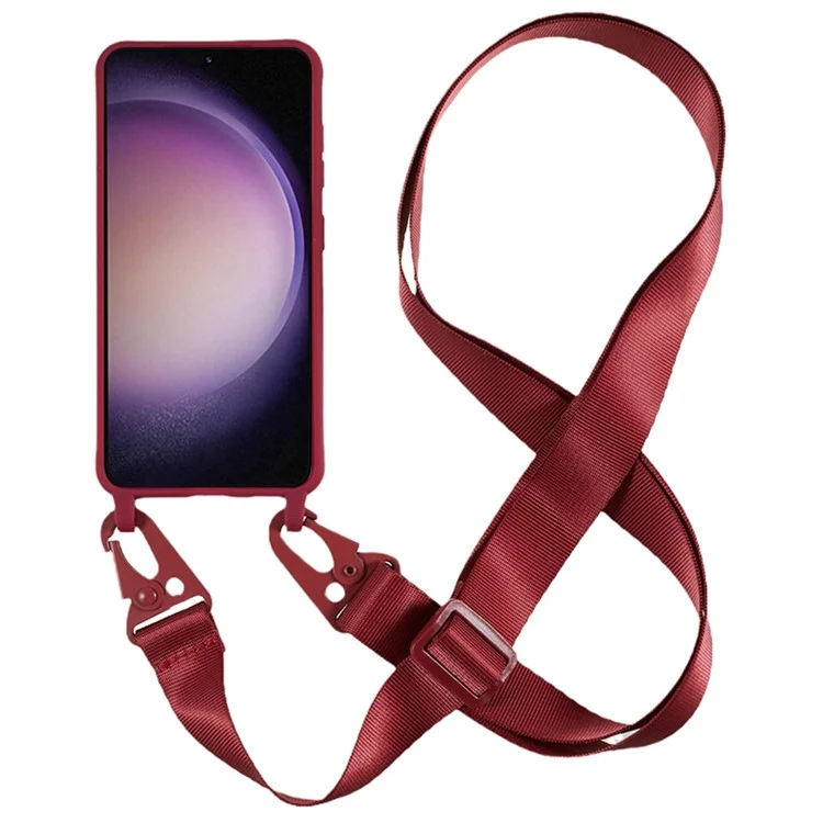 Für Samsung Galaxy S23 Matte Soft TPU Case Anti-drop Phone Cover mit breitem Trageriemen - Weinrot