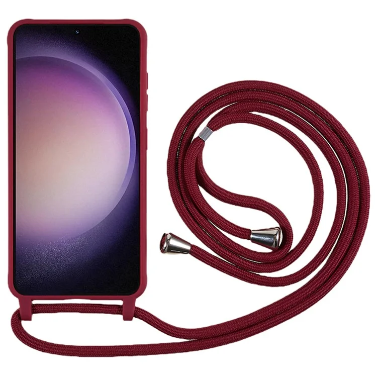 Per Samsung Galaxy S23 Anti-drop TPU Case Protective Cell Phone Cover con Lanyard - Vino Rosso