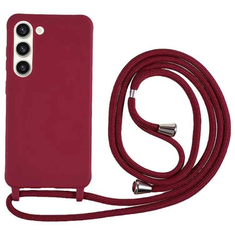 For Samsung Galaxy S23+ Phone TPU Case Anti-scratch Phone Cover with Lanyard - Wine Red