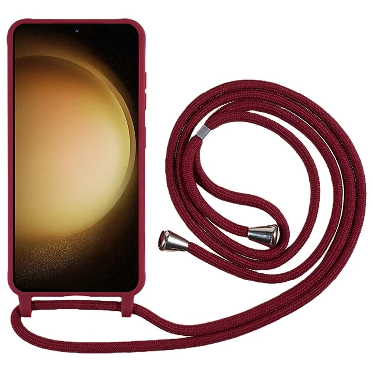 For Samsung Galaxy S23+ Phone TPU Case Anti-scratch Phone Cover with Lanyard - Wine Red
