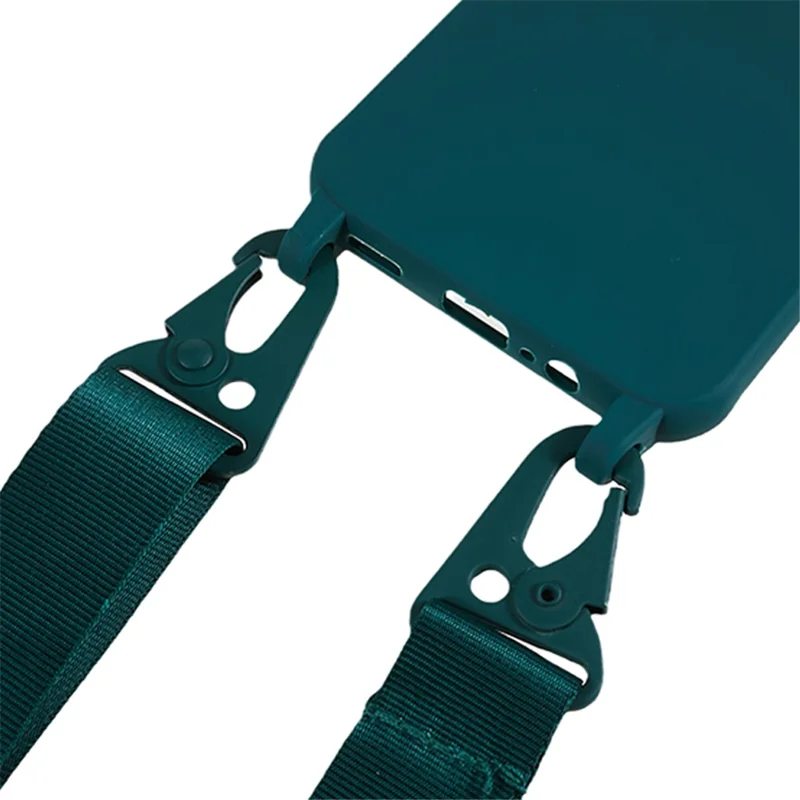 Capa de Telemóvel em TPU Macio para Samsung Galaxy A14 5G / A14 4G, Acabamento Mate, Capa Anti-choque com Cordão Largo - Verde Escuro