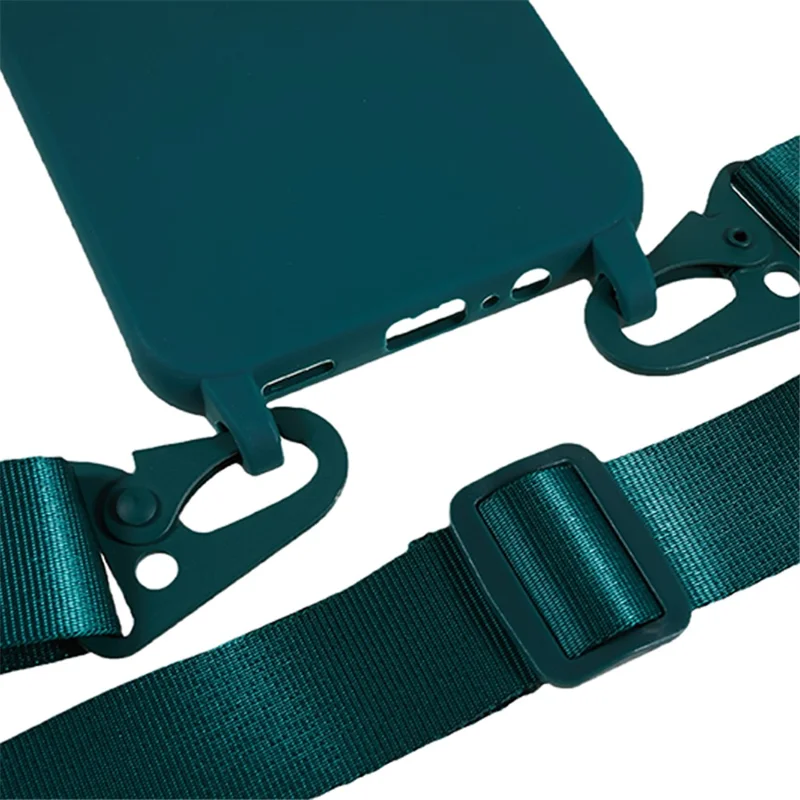 Capa de Telemóvel em TPU Macio para Samsung Galaxy A14 5G / A14 4G, Acabamento Mate, Capa Anti-choque com Cordão Largo - Verde Escuro