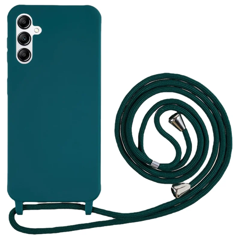 For Samsung Galaxy A14 5G / 4G TPU Case Fall-proof Back Cover with Lanyard - Dark Green