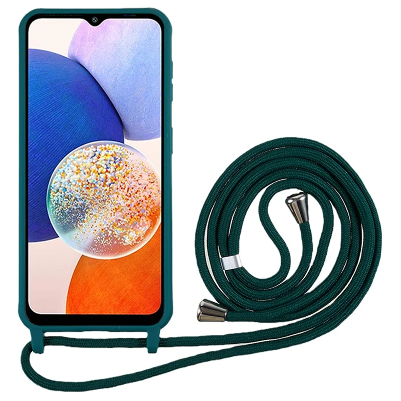 For Samsung Galaxy A14 5G / 4G TPU Case Fall-proof Back Cover with Lanyard - Dark Green