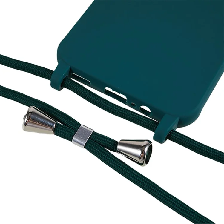 For Samsung Galaxy A14 5G / 4G TPU Case Fall-proof Back Cover with Lanyard - Dark Green