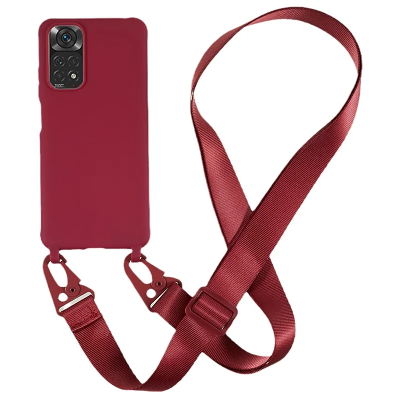 For Xiaomi Redmi Note 11 4G (Qualcomm) / Note 11S 4G Soft TPU Phone Case Matte Finish Anti-drop Cover with Wide Lanyard - Wine Red
