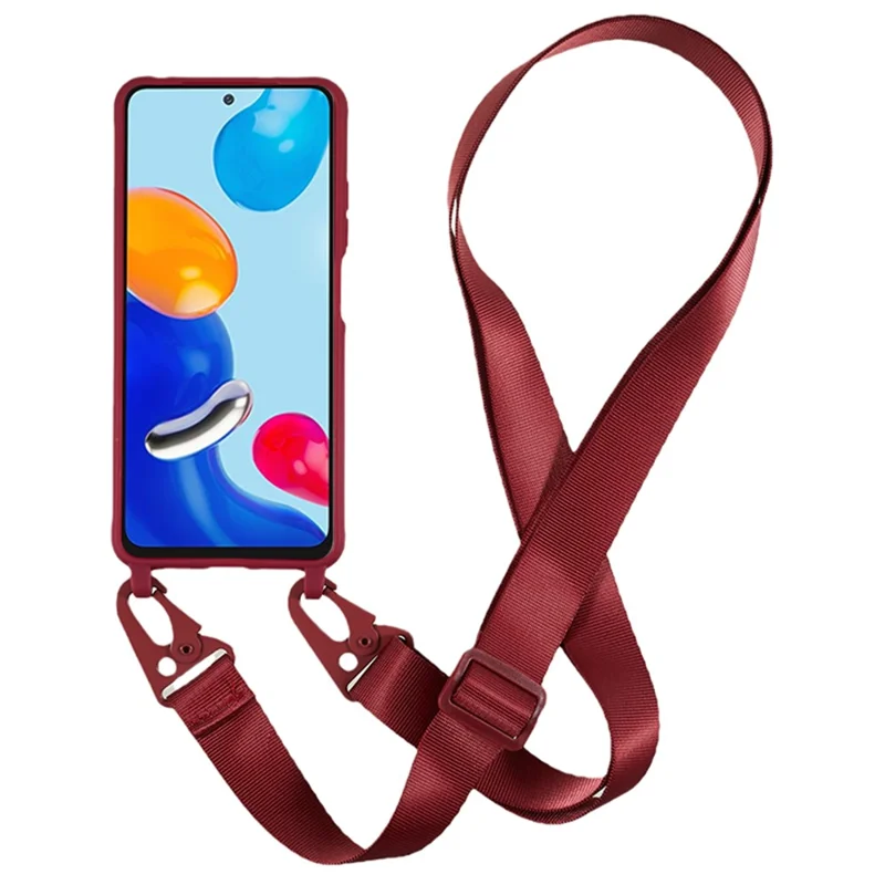 For Xiaomi Redmi Note 11 4G (Qualcomm) / Note 11S 4G Soft TPU Phone Case Matte Finish Anti-drop Cover with Wide Lanyard - Wine Red