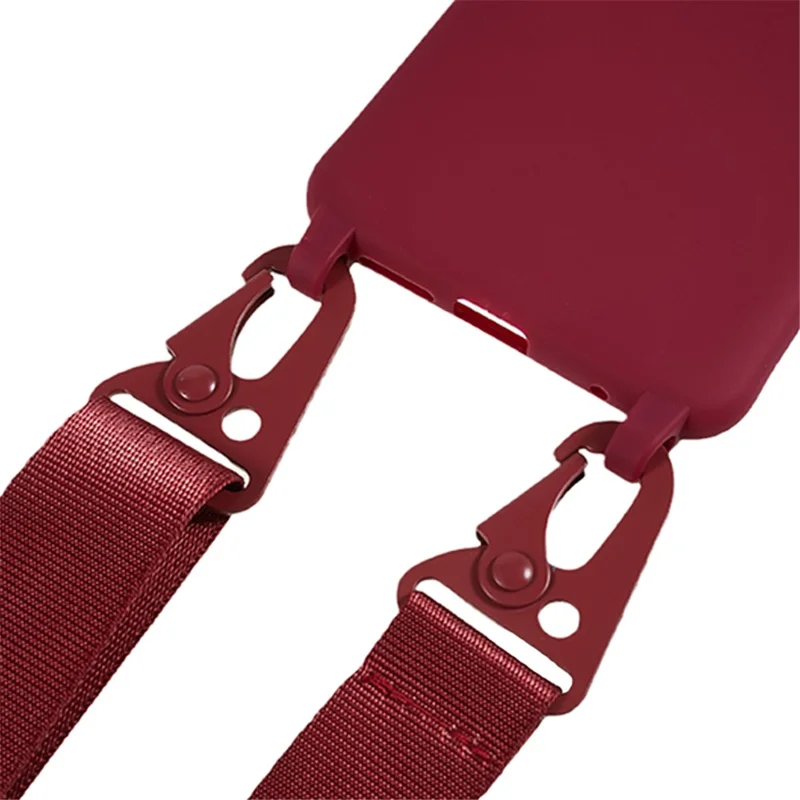 For Xiaomi Redmi Note 11 4G (Qualcomm) / Note 11S 4G Soft TPU Phone Case Matte Finish Anti-drop Cover with Wide Lanyard - Wine Red