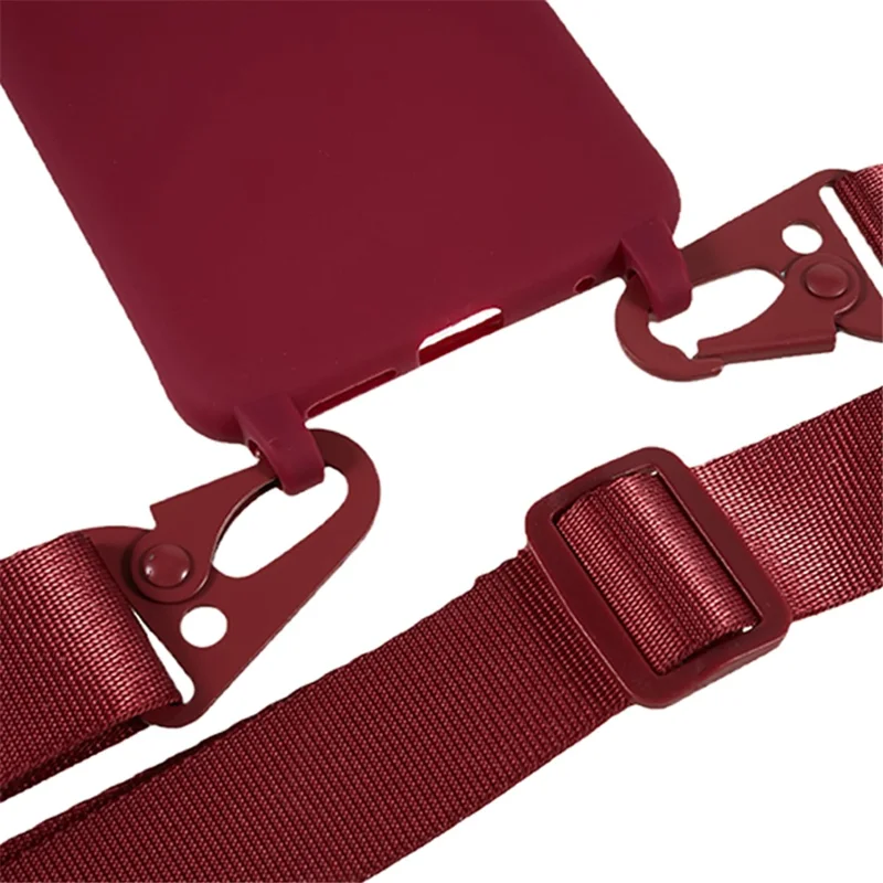 For Xiaomi Redmi Note 11 4G (Qualcomm) / Note 11S 4G Soft TPU Phone Case Matte Finish Anti-drop Cover with Wide Lanyard - Wine Red