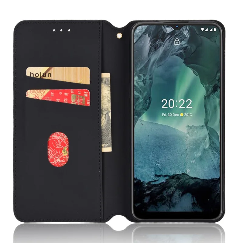 Для Nokia G22 PU Leather Wallet Stand Phone Cover Rhombus Pattern Imprinted Phone Case - Black