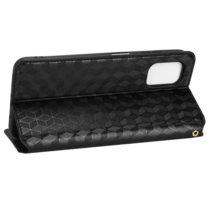 Для Nokia G22 PU Leather Wallet Stand Phone Cover Rhombus Pattern Imprinted Phone Case - Black