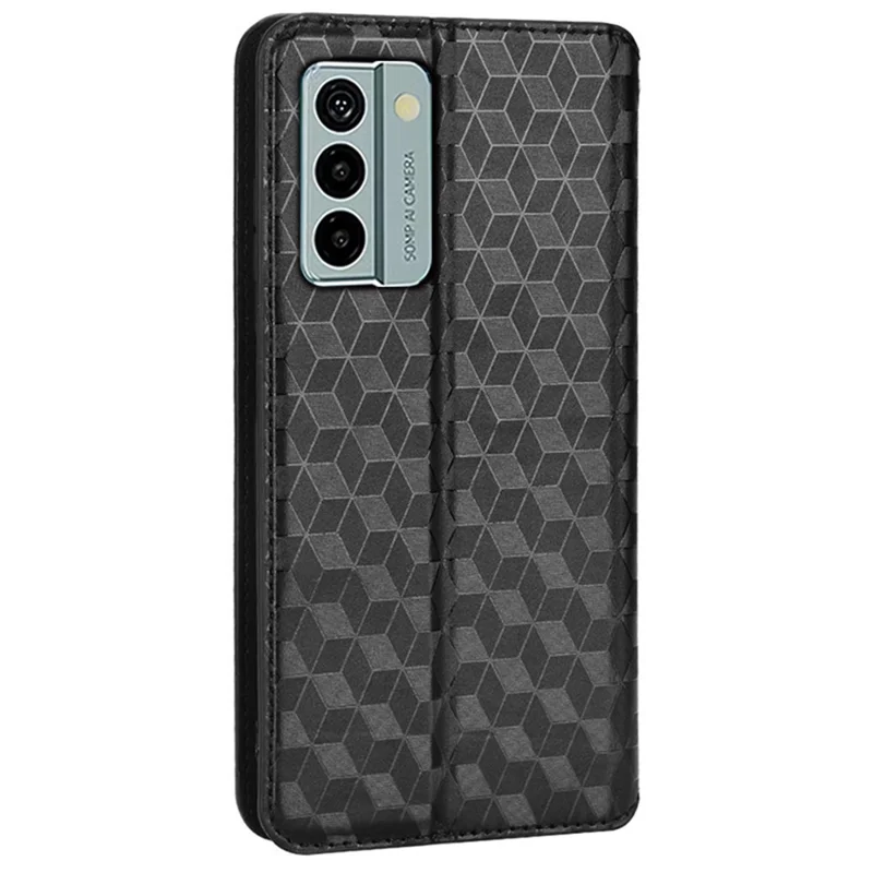 Для Nokia G22 PU Leather Wallet Stand Phone Cover Rhombus Pattern Imprinted Phone Case - Black