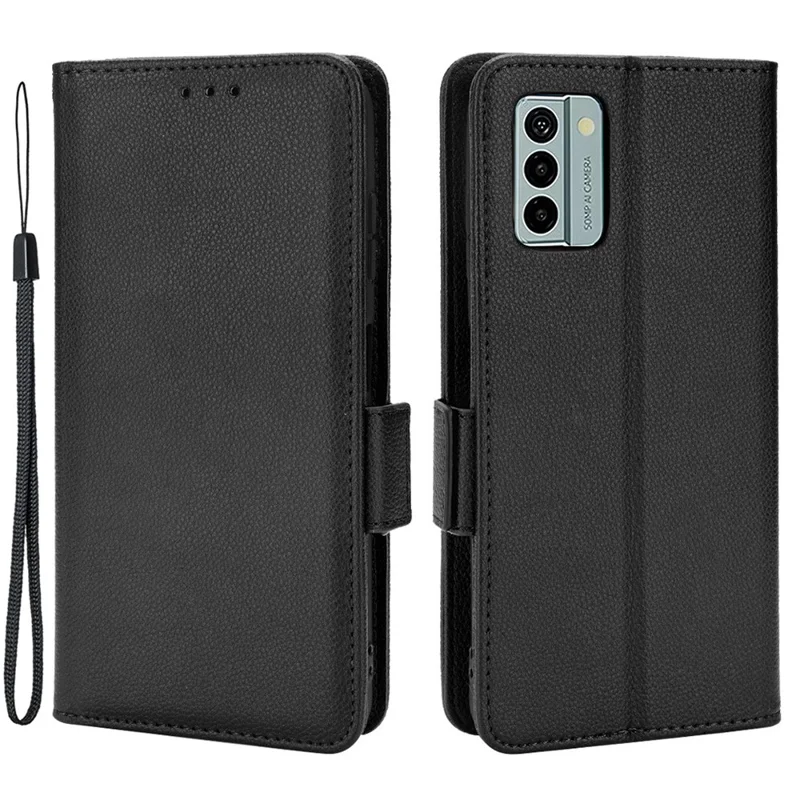 Litchi Texture Phone Case für Nokia G22, PU-Leder-Wallet-Standtelefonhülle - Schwarz