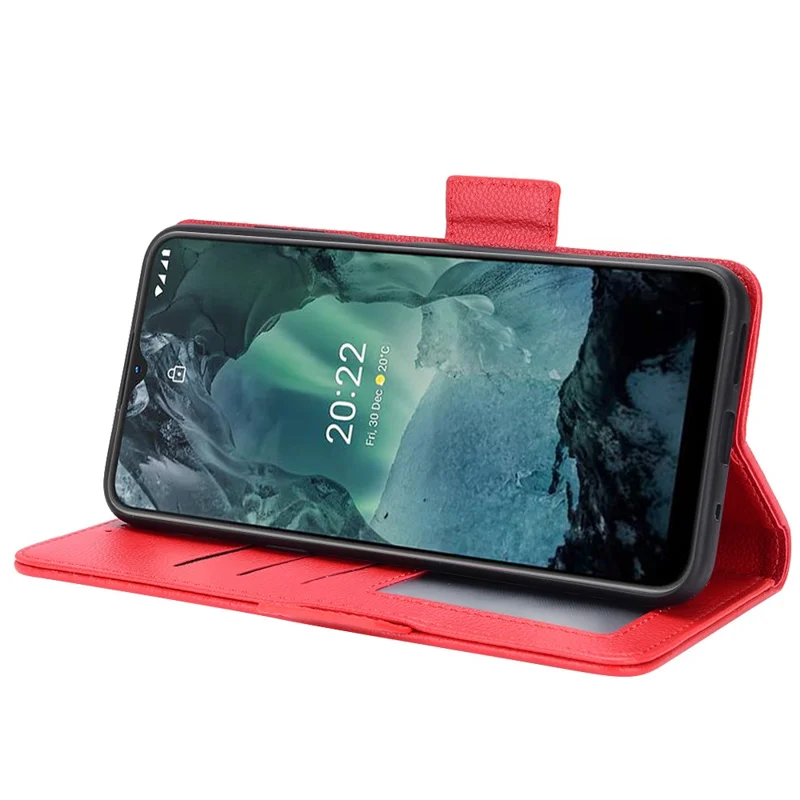 Litchi Texture Phone Case for Nokia G22 , PU Leather Wallet Stand Phone Cover - Red