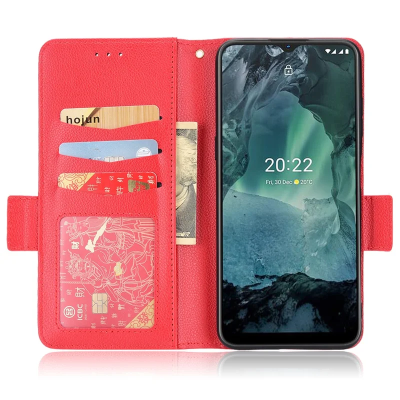 Litchi Texture Phone Case for Nokia G22 , PU Leather Wallet Stand Phone Cover - Red