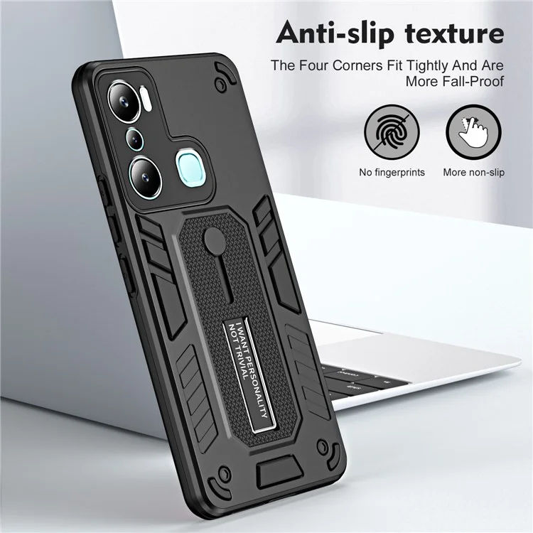 For Infinix Hot 20i 4G Kickstand Phone Case TPU+PC Protective Cover with Secure Silicone Ring Strap - Black