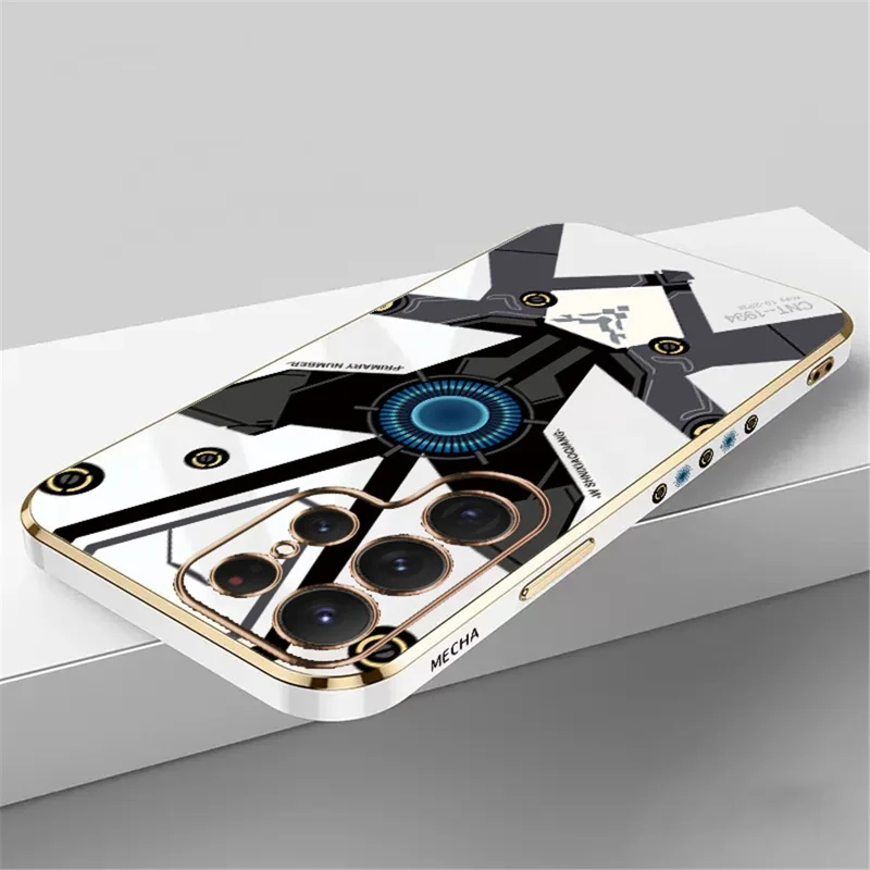 RZANTS для Samsung Galaxy S23 Ultra Cute Electroplating Mecha Pattern Phone Case Camera Protection Soft TPU Cover - White