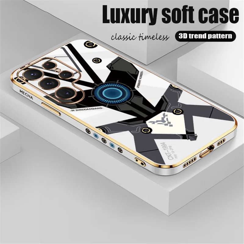 RZANTS для Samsung Galaxy S23 Ultra Cute Electroplating Mecha Pattern Phone Case Camera Protection Soft TPU Cover - White