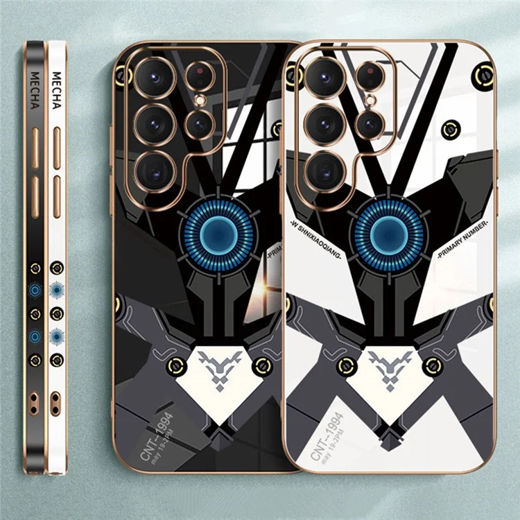 RZANTS для Samsung Galaxy S23 Ultra Cute Electroplating Mecha Pattern Phone Case Camera Protection Soft TPU Cover - White