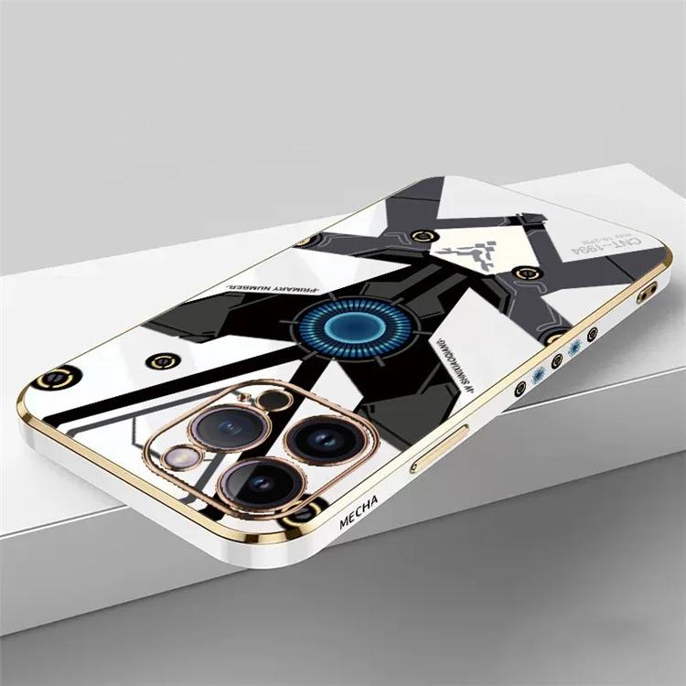 RZANTS For iPhone 13 Pro 6.1 inch Cute Electroplating Mecha Pattern Phone Case Shockproof TPU Cover - White