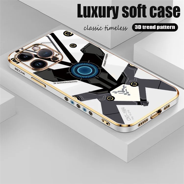 RZANTS For iPhone 13 Pro 6.1 inch Cute Electroplating Mecha Pattern Phone Case Shockproof TPU Cover - White