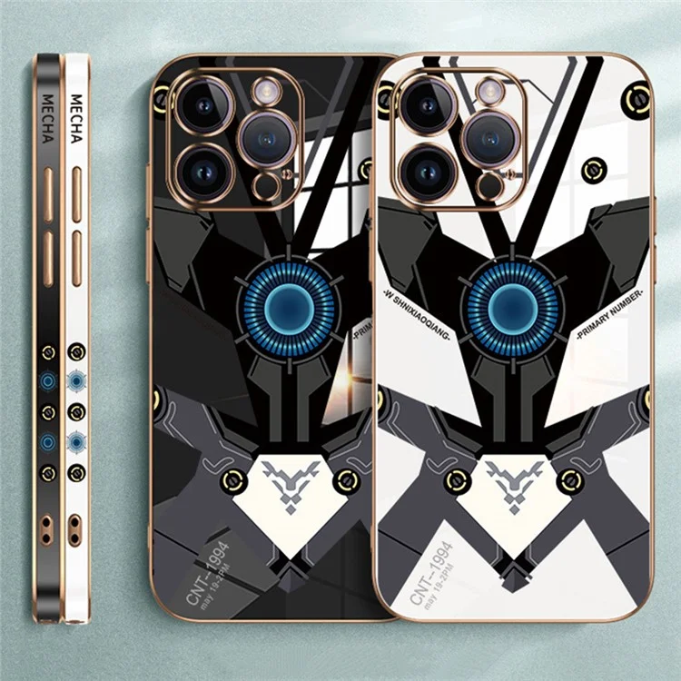RZANTS For iPhone 13 Pro 6.1 inch Cute Electroplating Mecha Pattern Phone Case Shockproof TPU Cover - White