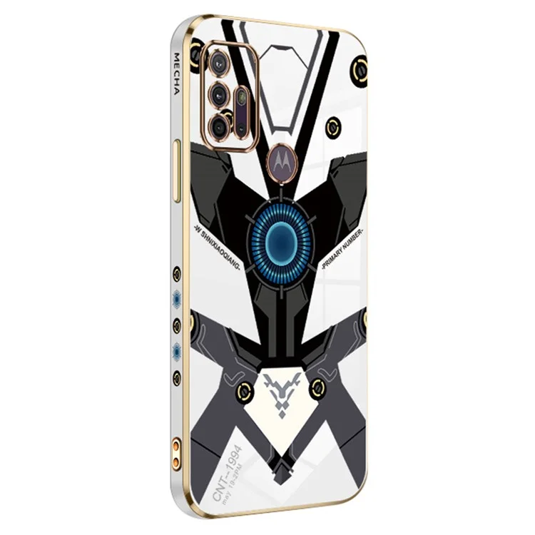 RZANTS pour Motorola Moto G30 Coque de téléphone en TPU électroplaqué doux motif mécanique résistant aux rayures - Blanc