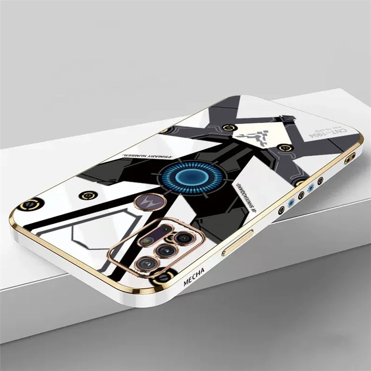 RZANTS pour Motorola Moto G30 Coque de téléphone en TPU électroplaqué doux motif mécanique résistant aux rayures - Blanc