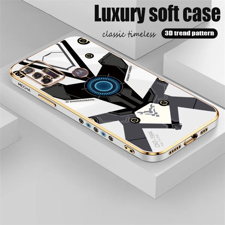 RZANTS pour Motorola Moto G30 Coque de téléphone en TPU électroplaqué doux motif mécanique résistant aux rayures - Blanc