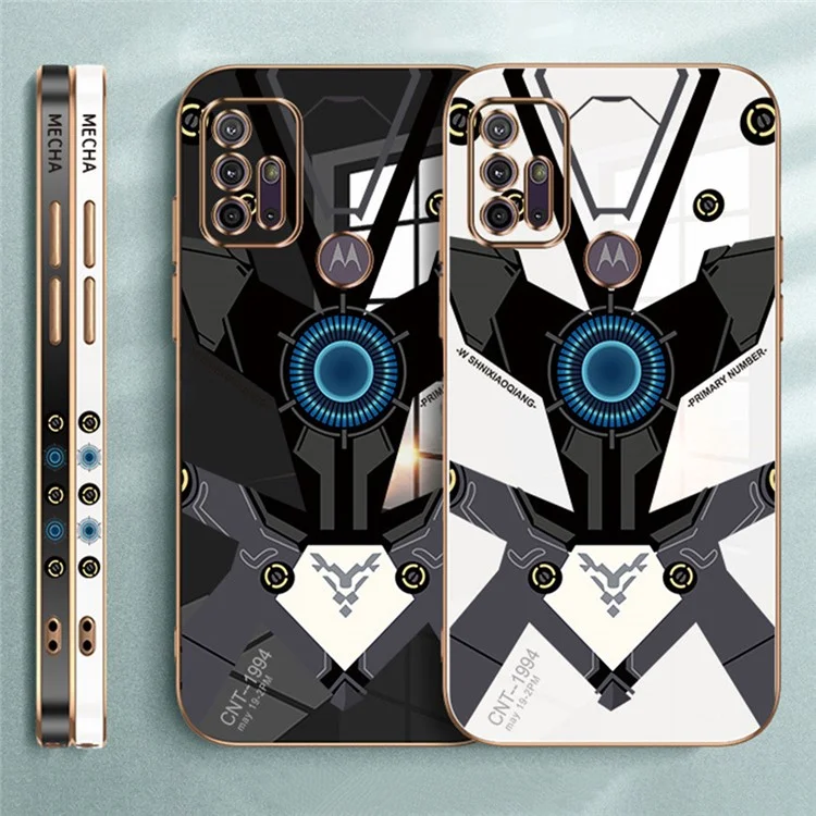 RZANTS pour Motorola Moto G30 Coque de téléphone en TPU électroplaqué doux motif mécanique résistant aux rayures - Blanc