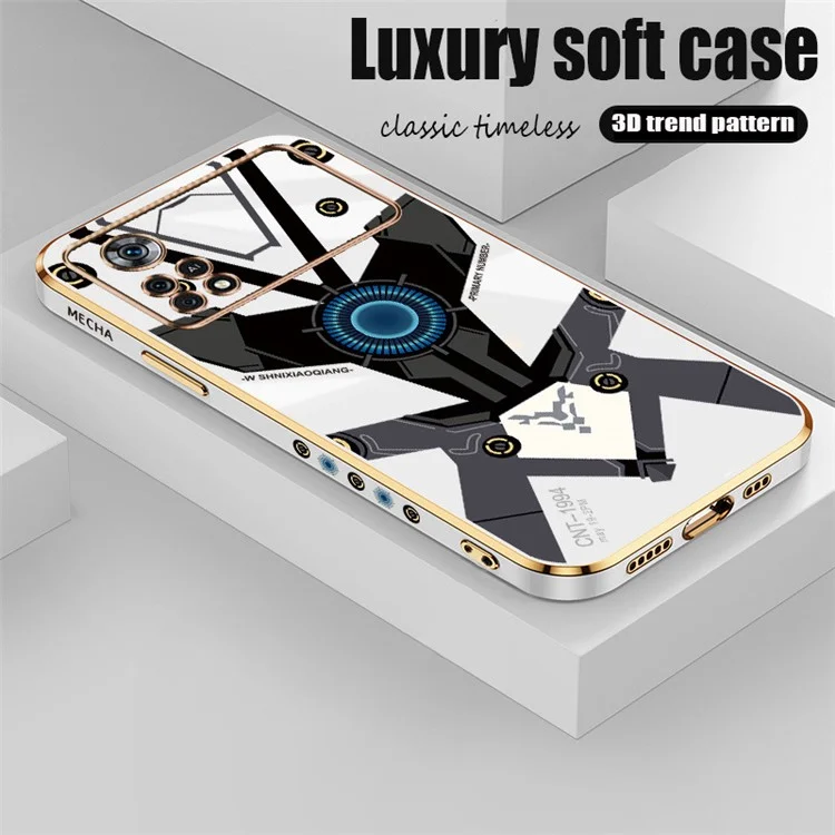 RZANTS per Xiaomi Poco X4 Pro 5G Custodia per telefono Mecha Pattern Rivestimento in TPU morbido e elettrolitico - Bianco