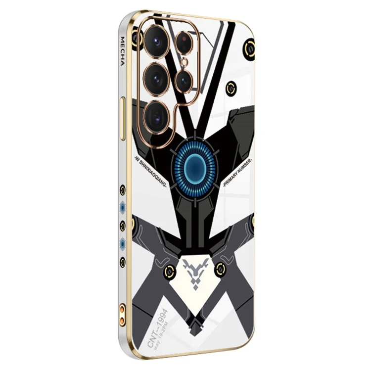 RZANTS For Samsung Galaxy S22 Ultra 5G Electroplated TPU Phone Case Mecha Pattern Drop-proof Cover - White