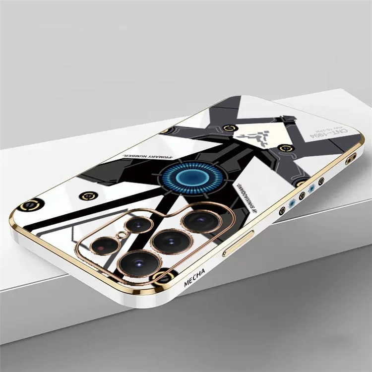RZANTS For Samsung Galaxy S22 Ultra 5G Electroplated TPU Phone Case Mecha Pattern Drop-proof Cover - White