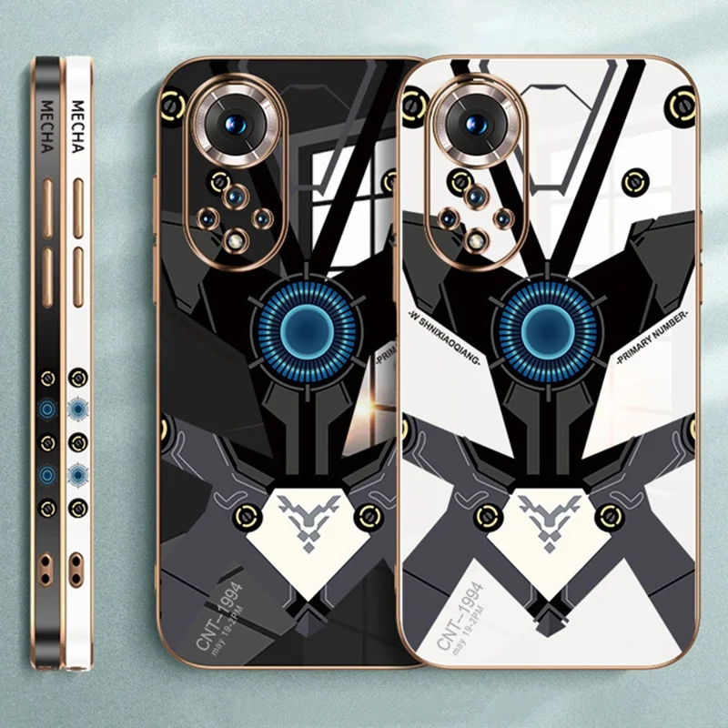 RZANTS For Honor 50 Elektroplattierte Mecha-Muster Handyhülle mit Kamerassschutz, Soft TPU-Hülle - Weiß