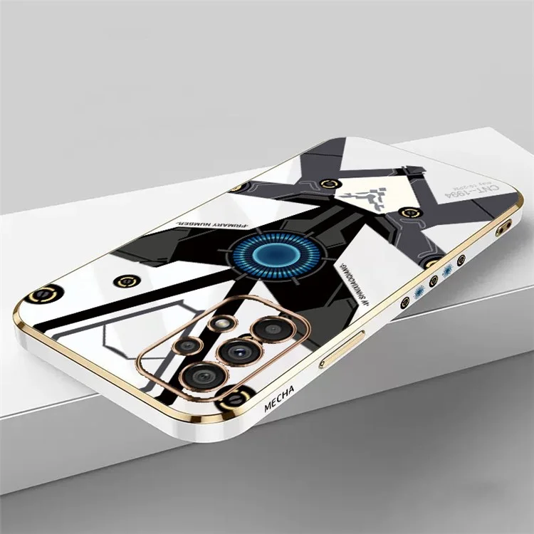 RZANTS Pour Samsung Galaxy A13 4G Anti-Scratch Phone Cover Mecha Pattern Electroplating TPU Phone Case - White