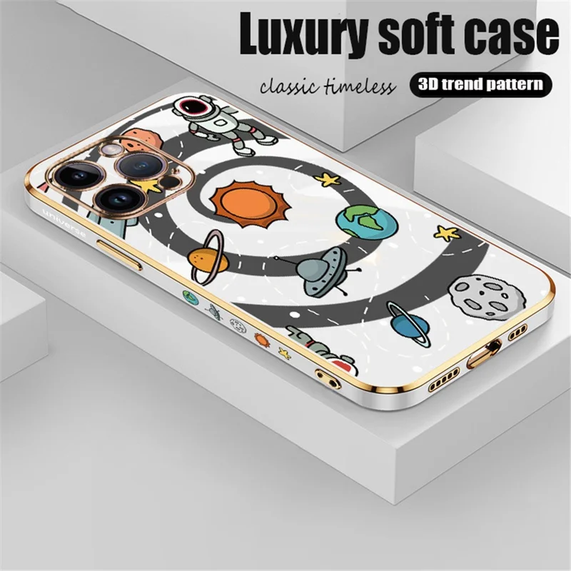 RZANTS для iPhone 12 Pro 6.1 дюйма Electroplated Edge Soft TPU Case Toy Planet Pattern Phone Cover - Белый
