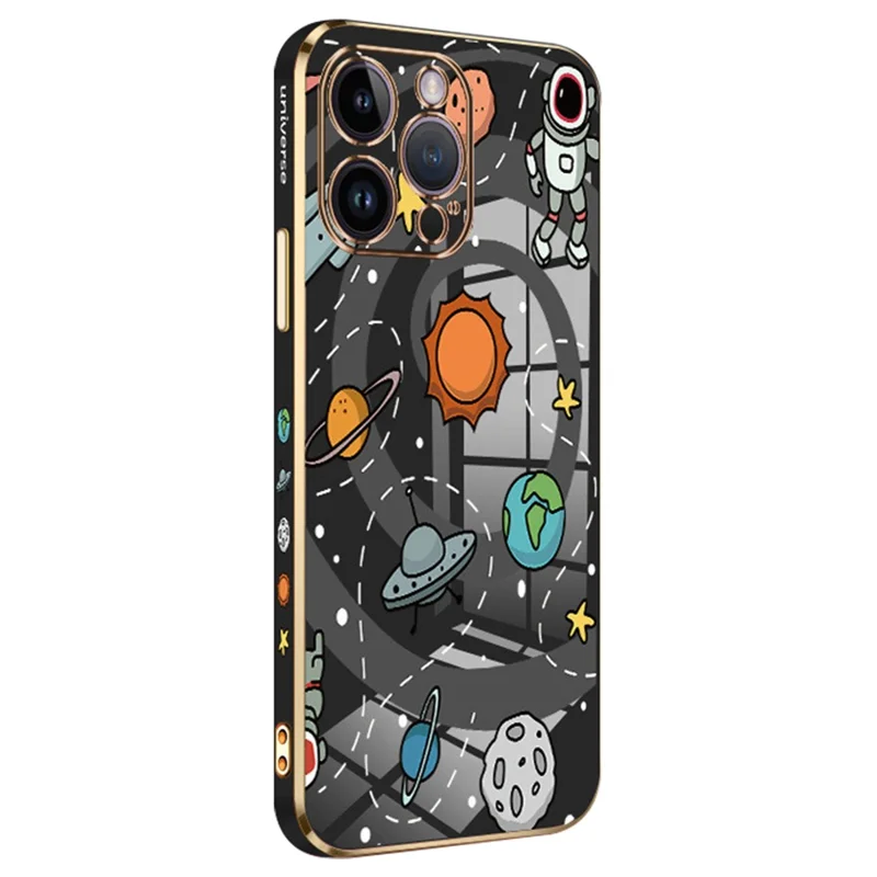 RZANTS For iPhone 12 Pro Max 6.7 inch Soft TPU Electroplating Phone Case Toy Planet Pattern Lens Protection Cover - Black