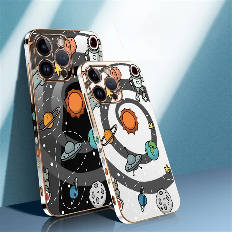 RZANTS For iPhone 12 Pro Max 6.7 inch Soft TPU Electroplating Phone Case Toy Planet Pattern Lens Protection Cover - Black