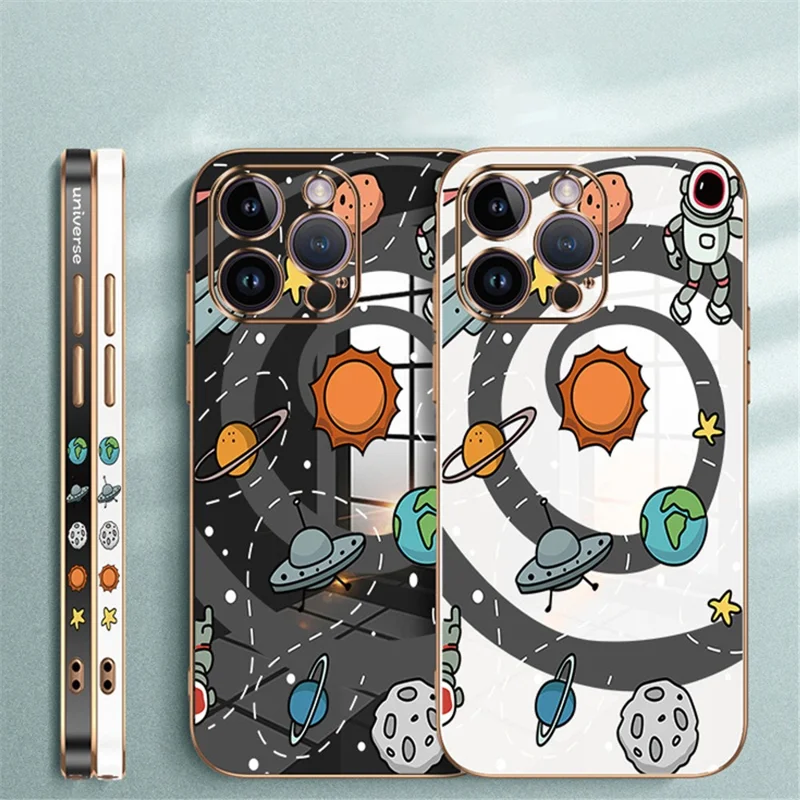 RZANTS For iPhone 12 Pro Max 6.7 inch Soft TPU Electroplating Phone Case Toy Planet Pattern Lens Protection Cover - Black