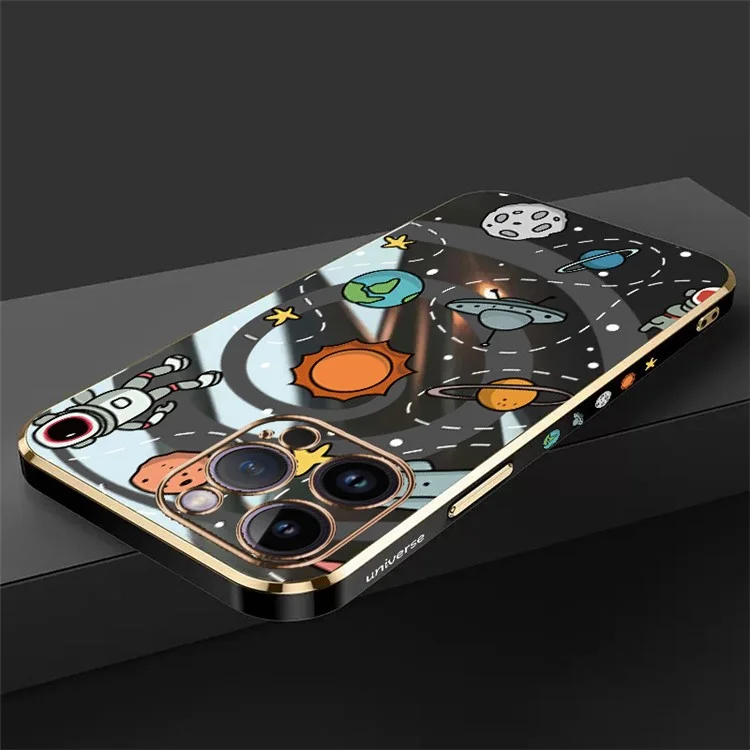 RZANTS Per iPhone 13 Pro Max 6,7 pollici Custodia per telefono con design placcato Toy Planet Pattern - Nero