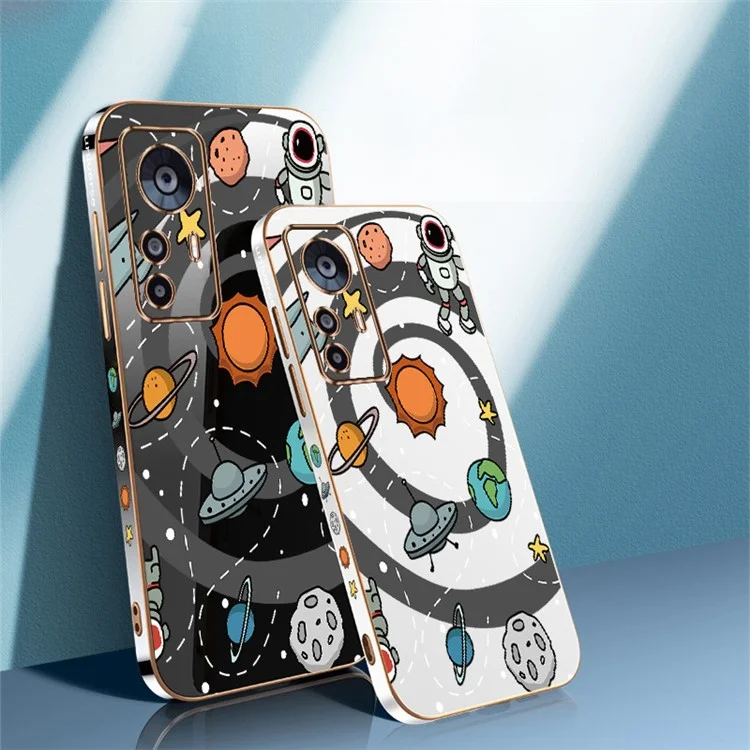 RZANTS Para Xiaomi 12T 5G / 12T Pro 5G / Redmi K50 Ultra 5G Capa de Telefone com Borda Eletrolítica Estampa de Planeta de Brinquedo TPU - Preto