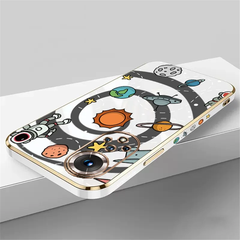 RZANTS Flexible TPU Phone Shell for Honor 50 , Electroplating Edge Toy Planet Pattern Phone Case Cover - White