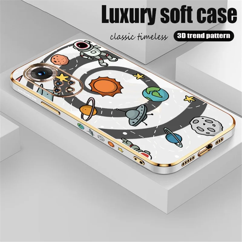 RZANTS Flexible TPU Phone Shell for Honor 50 , Electroplating Edge Toy Planet Pattern Phone Case Cover - White