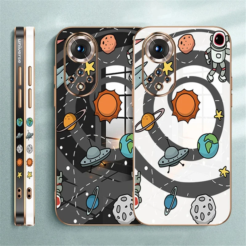 RZANTS Flexible TPU Phone Shell for Honor 50 , Electroplating Edge Toy Planet Pattern Phone Case Cover - White