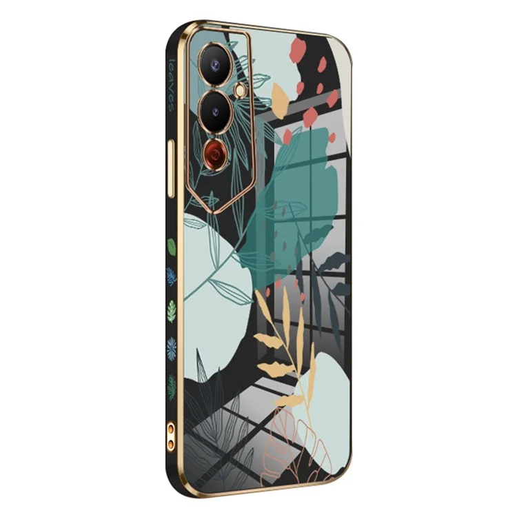 RZANTS Für TECNO Pova 4 4G Grünes Blättermuster Druckdesign Hülle Weiche TPU Galvanisierte Handyhülle - Schwarz