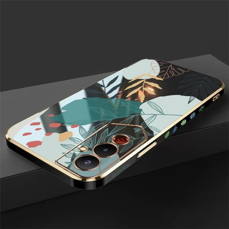 RZANTS Für TECNO Pova 4 4G Grünes Blättermuster Druckdesign Hülle Weiche TPU Galvanisierte Handyhülle - Schwarz
